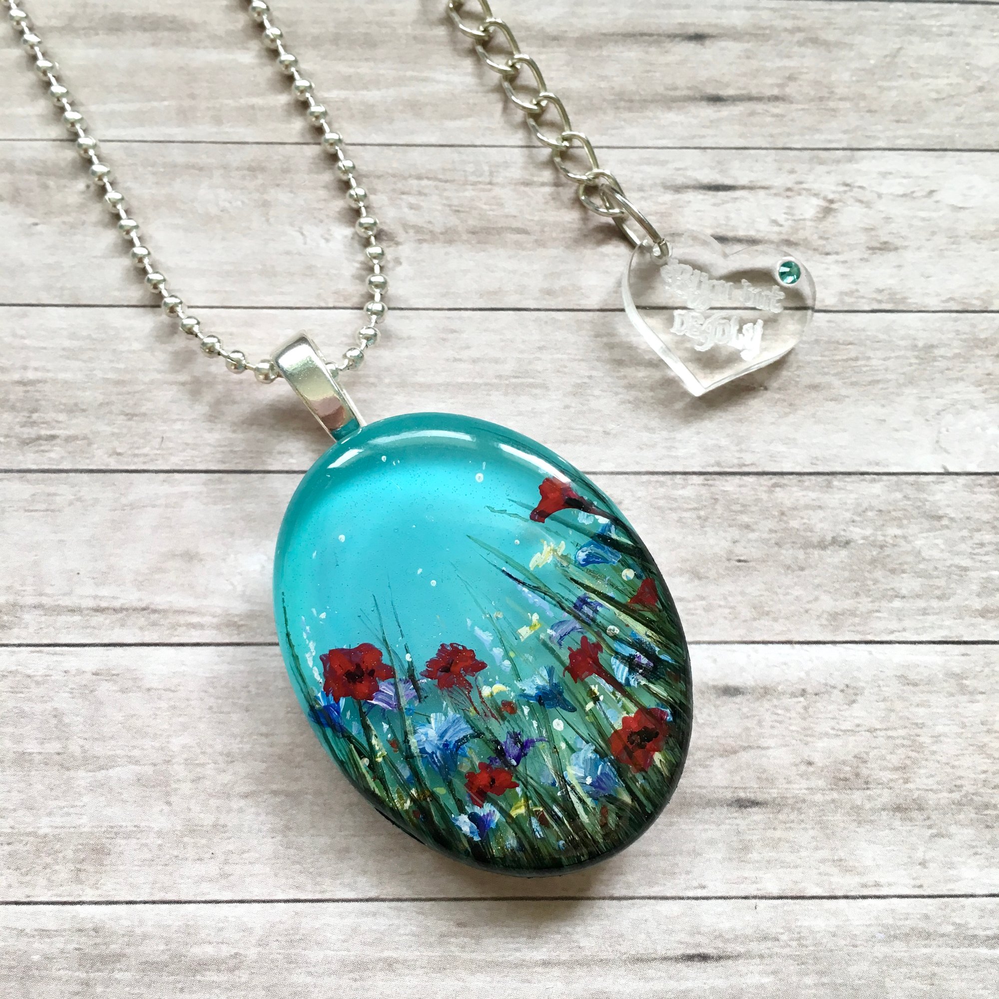 Poppy and Cornflower Meadow Resin Pendant Bijou but Deadly