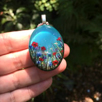 Image 3 of Poppy and Cornflower Meadow Resin Pendant