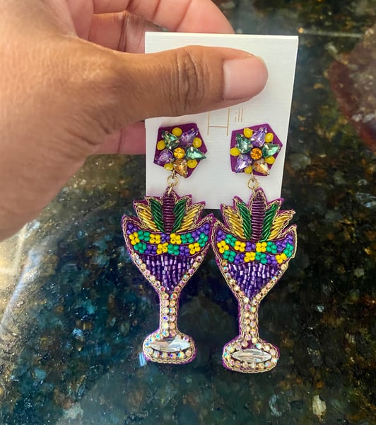 Image of “Cocktails for Mardi Gras” Earrings 