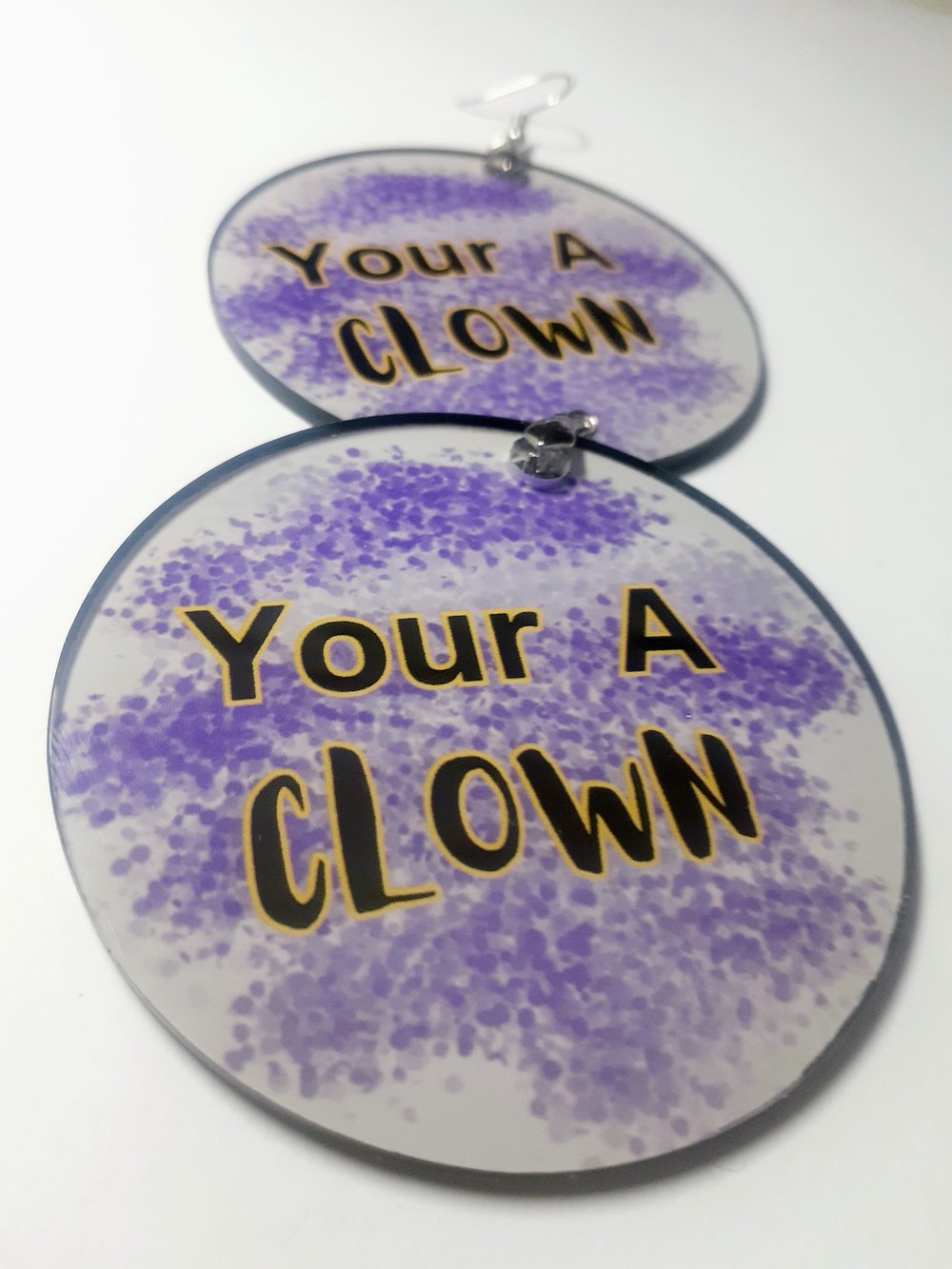 Image of Your a Clown, Custom, Statement, dangling earrings