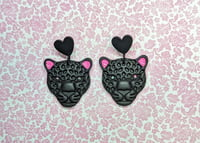 Black Cheetah Face Clay Earrings