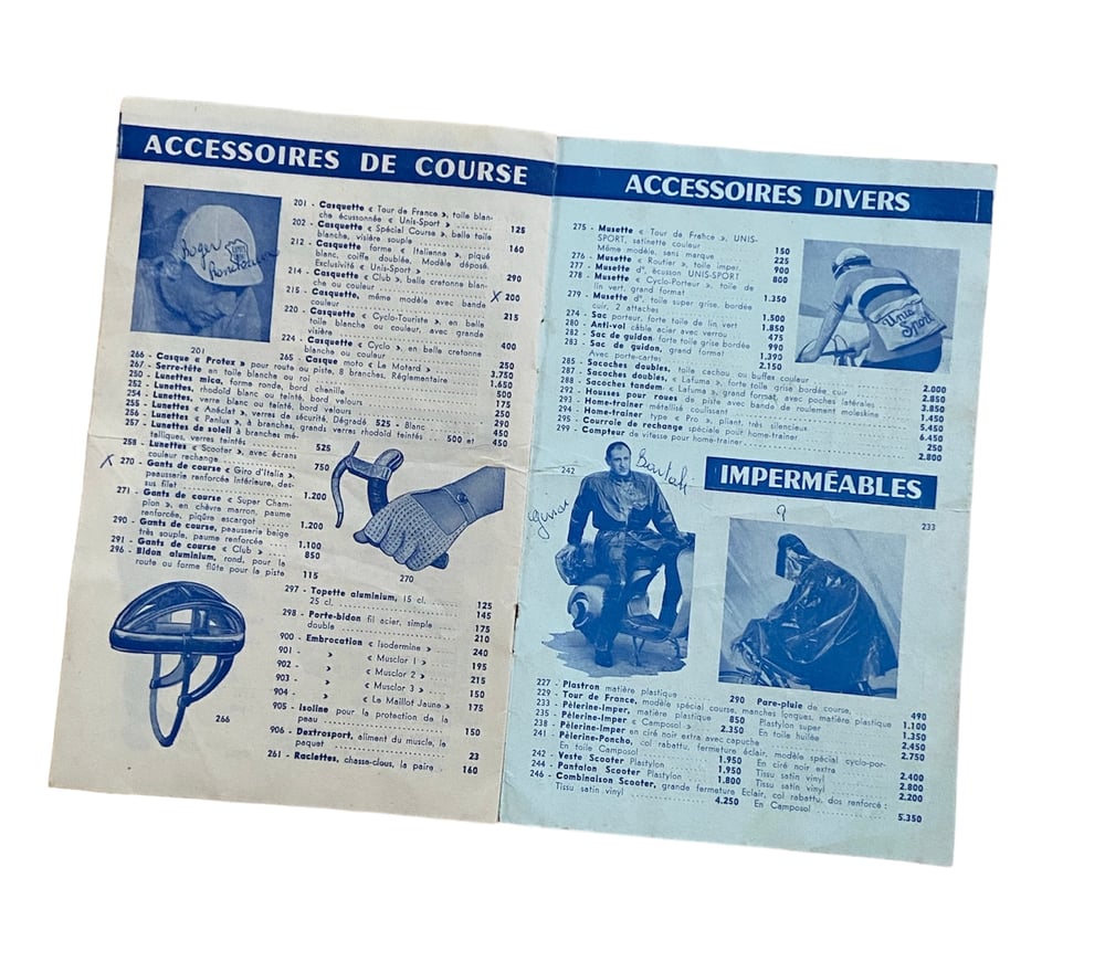 1954 Unis-Sport mail order catalogue dedicated to the sale of cycling articles