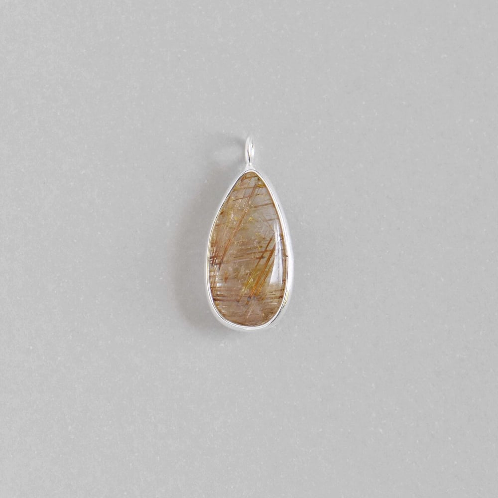 Image of Golden Rutilated Quartz pear shape cabochon cut silver lined necklace no.3