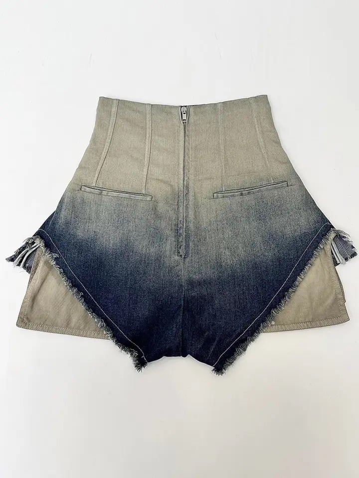 Image of Denim Cut-Out High Waisted Shorts