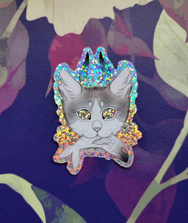 Image of Super sparkly demon cat sticker