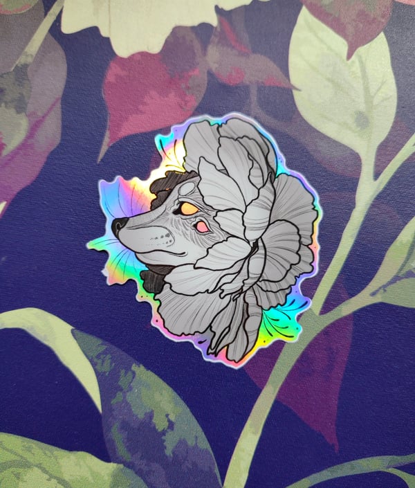Image of Holographic fox flower sticker