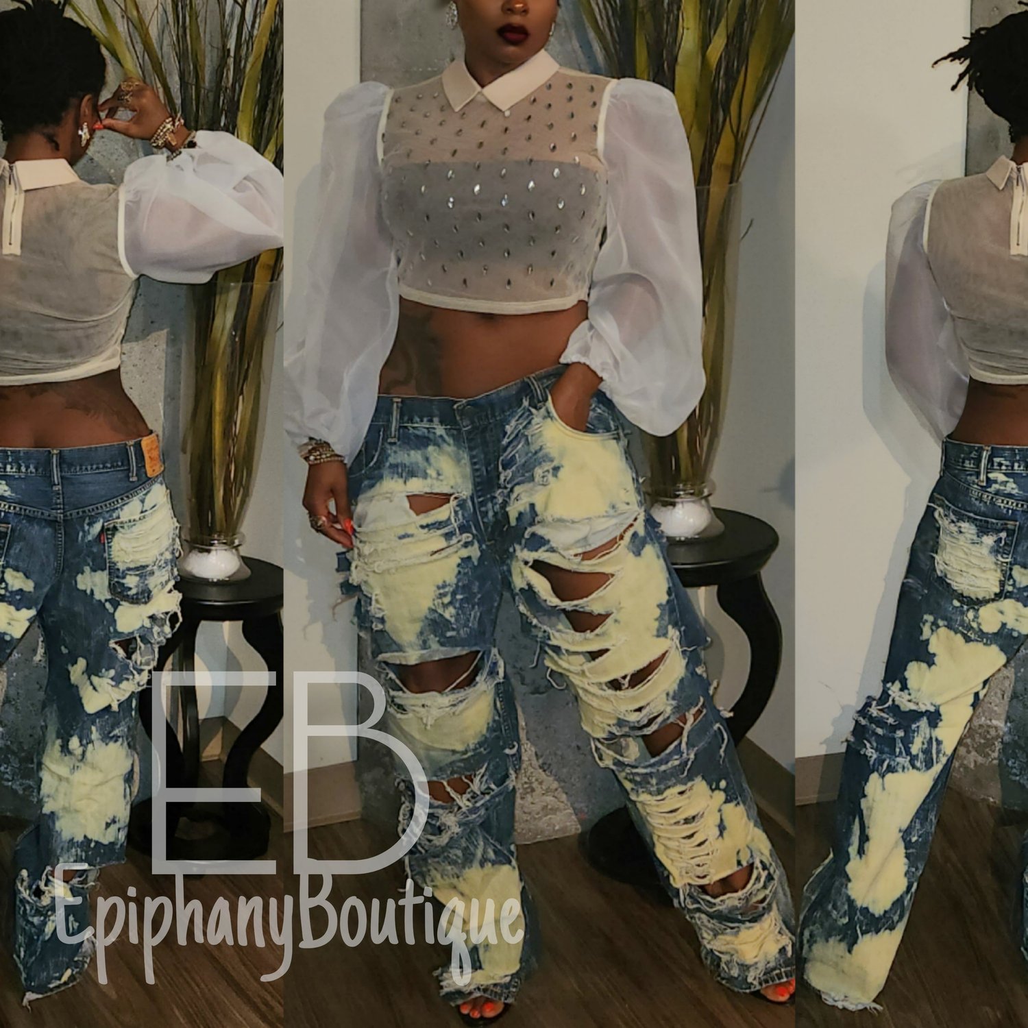 Image of EB Custom Levi's #070 & The Jewelz Top: **Sold Separately**