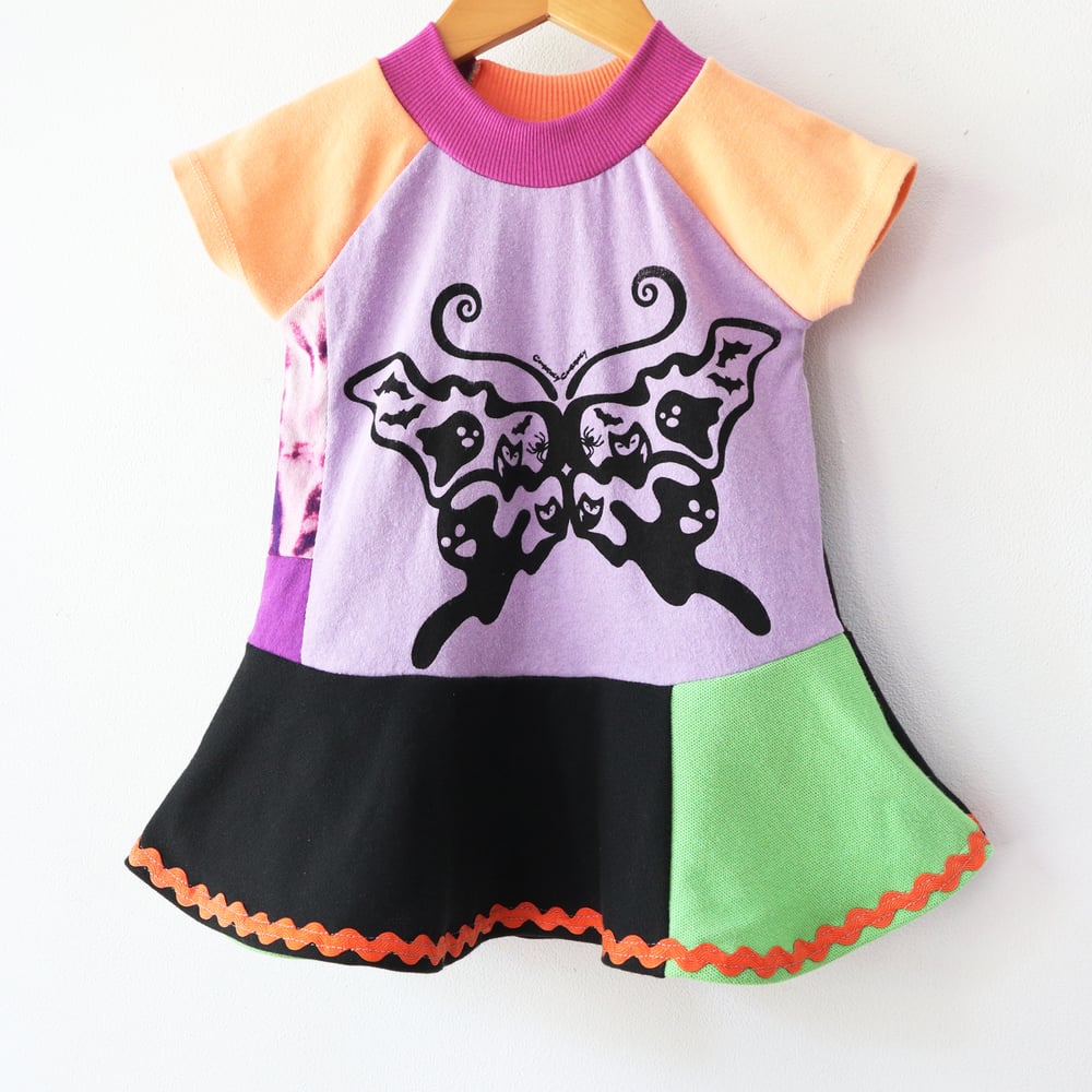 Image of bootterfly 12M  butterfly purple green dyed halloween ghost owl handprinted courtneycourtney dress