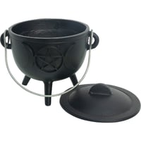 Image 2 of Cast Iron Cauldron Small 4.5in Triple Moon w/ Pentacle