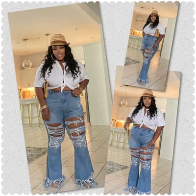 Image of 3PACK PLUS SIZE DENIM FRINGE BOTTOM HIGHWAIST JEANS (R17-1)