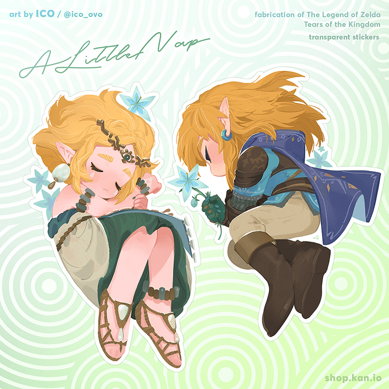Image of A Little Nap: Link and Zelda Clear Stickers / zelda