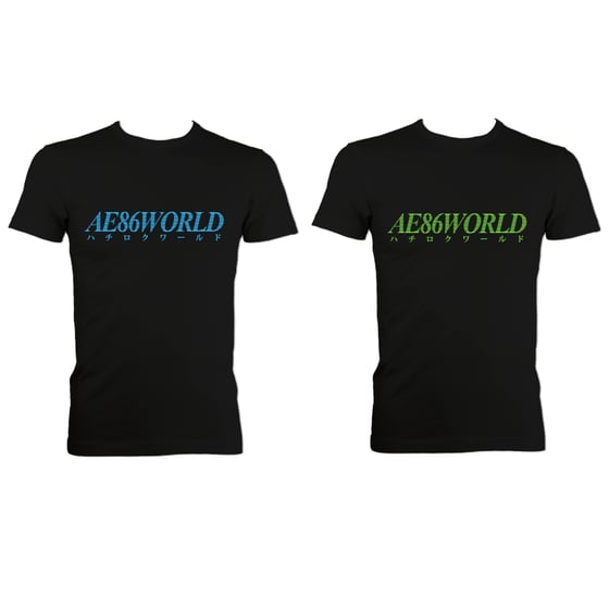 Image of AE86 WORLD T-Shirt  (Black w/Blue/Green)