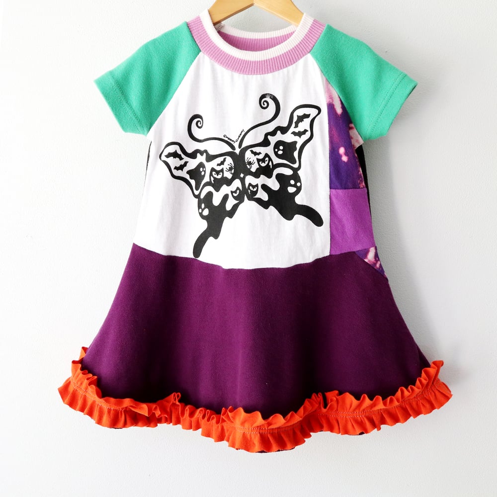 Image of bootterfly 2T butterfly purple dyed halloween ghost owl handprinted courtneycourtney dress ruffles