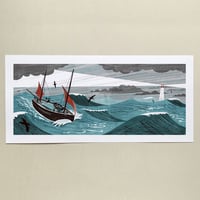 Image 1 of Lugger in a Storm Panoramic Print