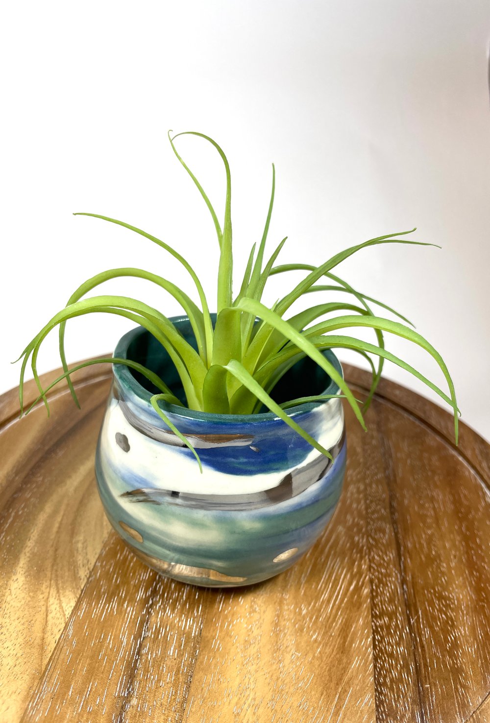 Image of Small Blue, Green and White Gold Planter