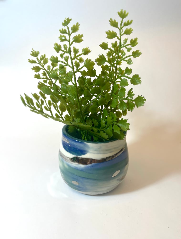 Image of Small Blue, Green and White Gold Planter