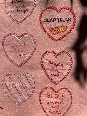 Image of Anti-Valentine. One of a kind original embroidery by Vivienne Strauss.