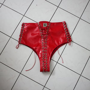 Image of MADE TO ORDER - Limited Infinity Lace Up Hotpants in red PVC (Size XS-XL)