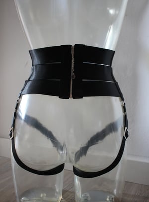 Image of MADE TO ORDER - Elastic waist cincher and garters in black satin (Size XS - XL)