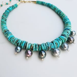 7 Tahitian Pearl & Turquoise Necklace