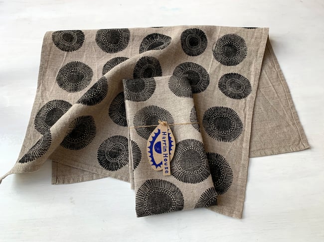 Chamomile Print ~ 100% Linen Tea towel