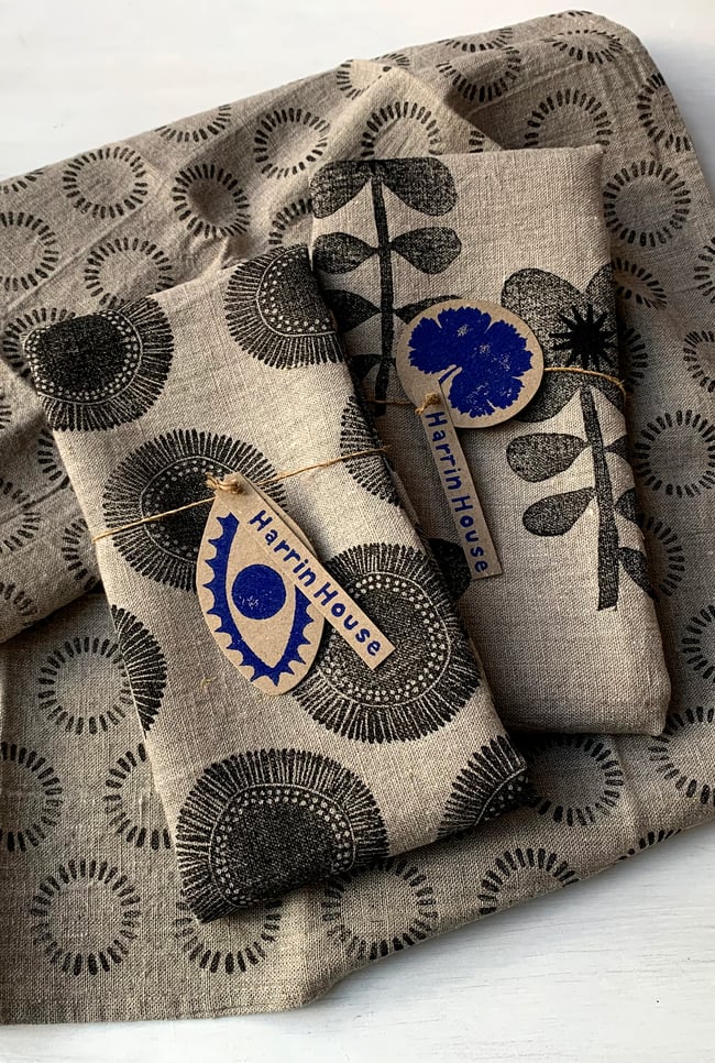 Chamomile Print ~ 100% Linen Tea towel