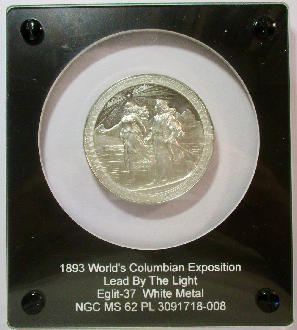 ABSOLUTE GEM WCE 'COLUMBUS LED BY THE LIGHT' NGC PROOFLIKE MEDAL