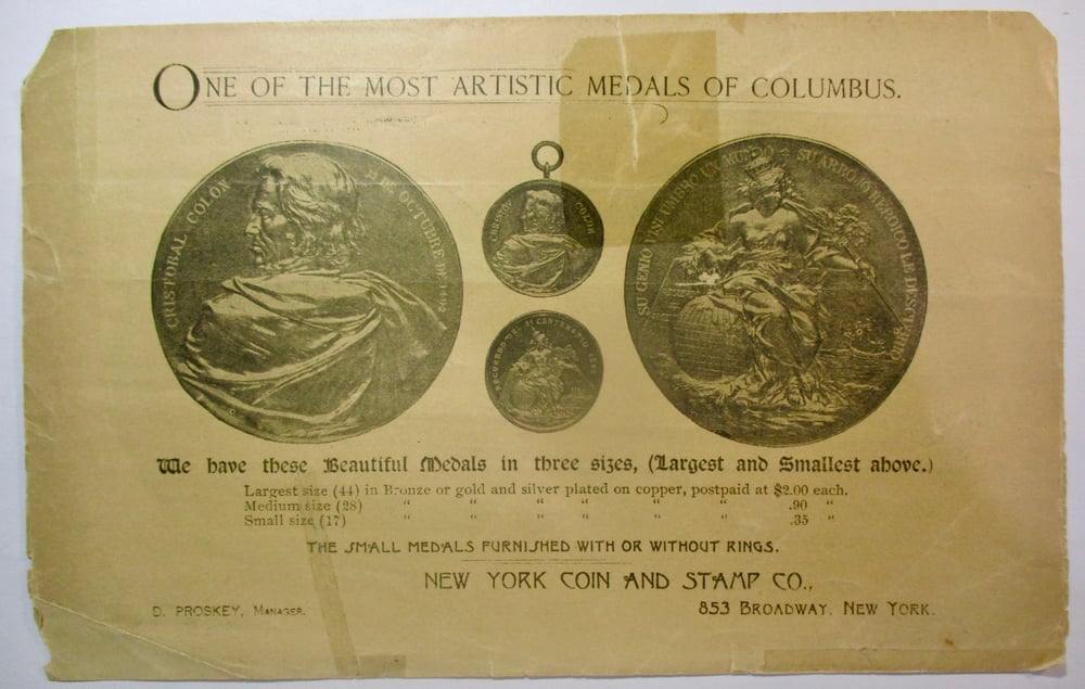 WORLD'S COLUMBIAN 4-PAGE RARE 1893 MEDALS BROCHURE