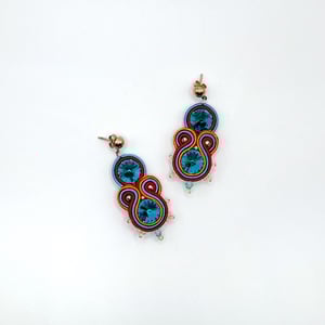 Pendientes soutache PARIS - color aguamarina, rojo y naranja