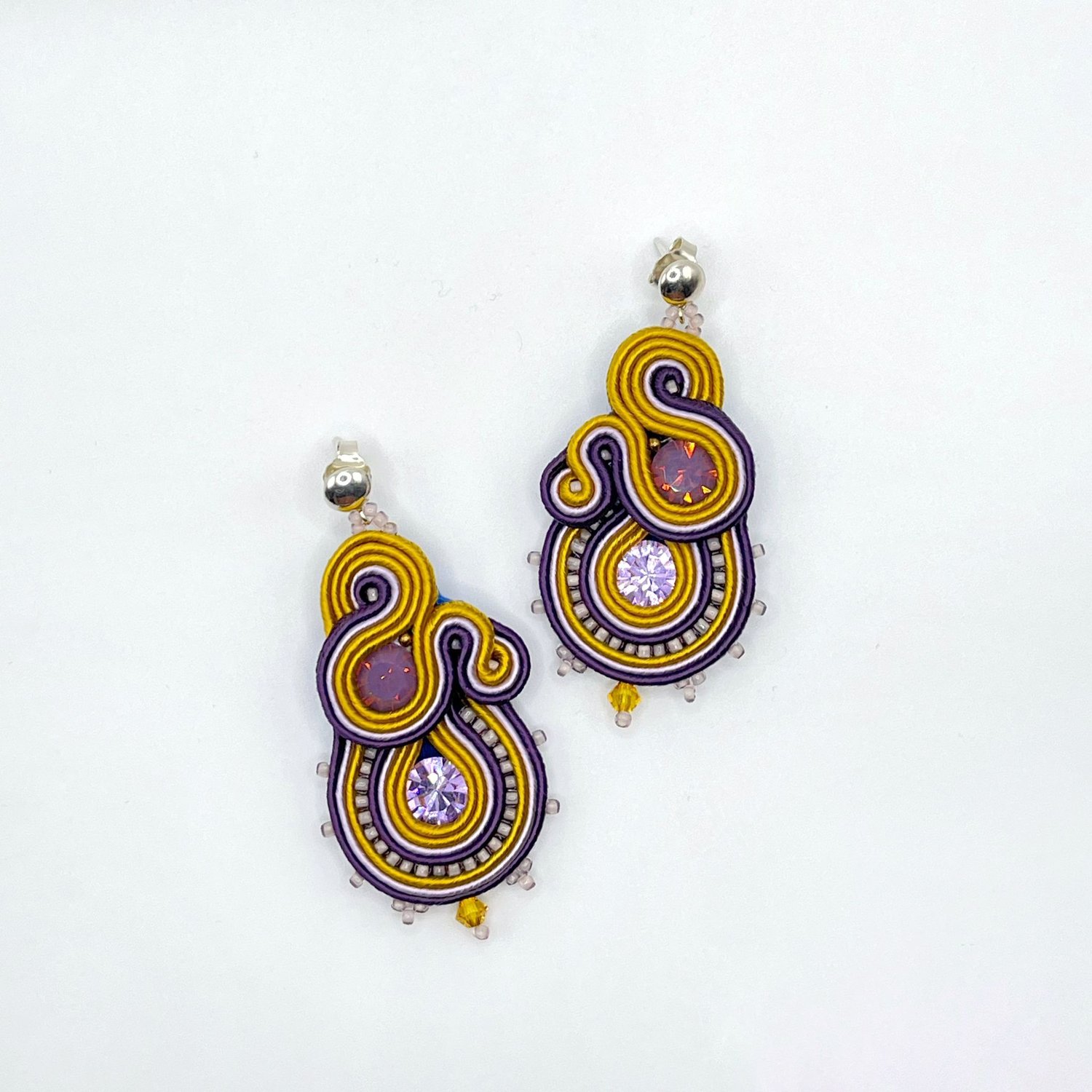 Pendientes soutache JEREZ - color amarillo mostaza y morado