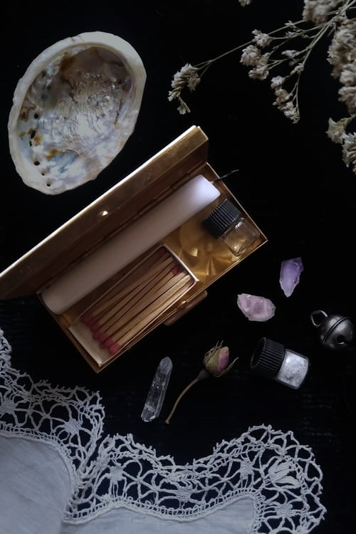 Image of LUNAR PHASES ALTAR BOX ※ brass & mother of pearl. by Contrived to Charm