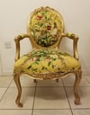 ANTIQUE SCALAMANDRE FABRIC FRENCH ARM CHAIR