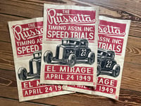 Image 1 of El Mirage Russetta Time Trials 1949 aged Linocut Print (black and red edition) FREE SHIPPING