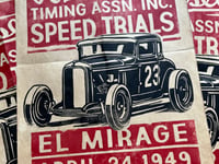 Image 3 of El Mirage Russetta Time Trials 1949 aged Linocut Print (black and red edition) FREE SHIPPING