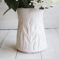 Image 2 of Hand Carved Floral Matte White Vase, Minimalist Decor, Made in USA
