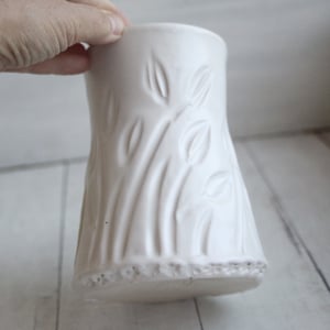 Image of Hand Carved Floral Matte White Vase, Minimalist Decor, Made in USA