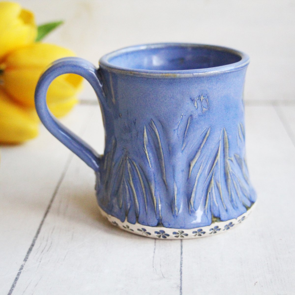 Original Handmade Ceramic, Sky Blue Slim Cup, Porcelain, Carved