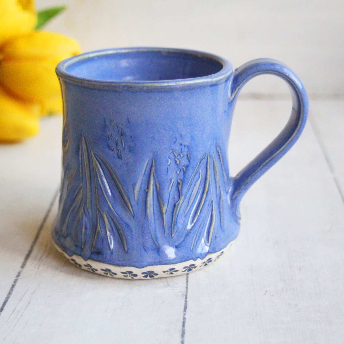 Mt. Washington Hand Built Chevron Carved Mug in Blue, Oroboro Store