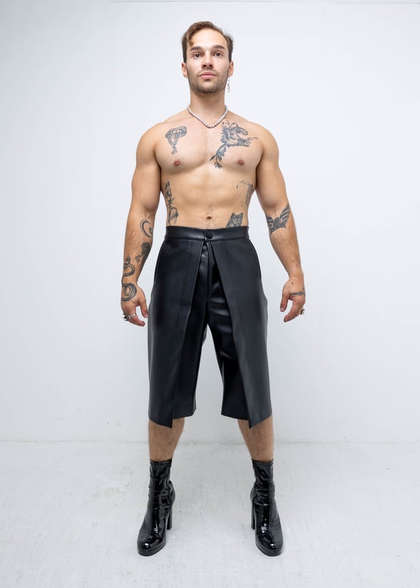 VEGAN LEATHER SPLIT SHORTS