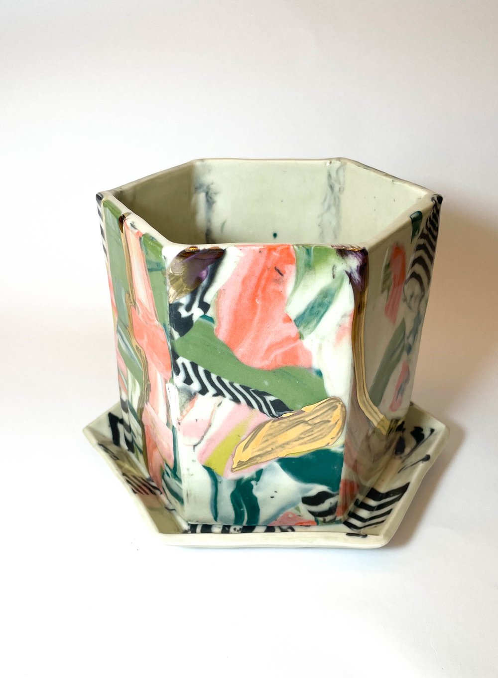 Image of Hexagonal Sage and Coral Planter