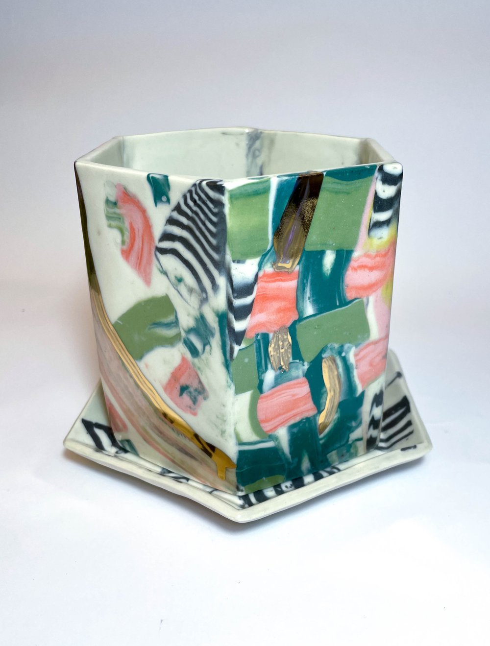 Image of Hexagonal Sage and Coral Planter