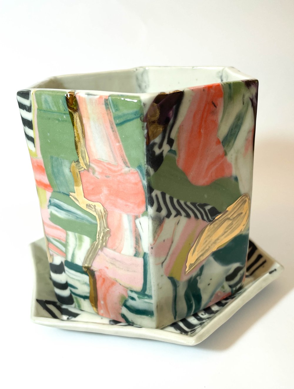 Image of Hexagonal Sage and Coral Planter