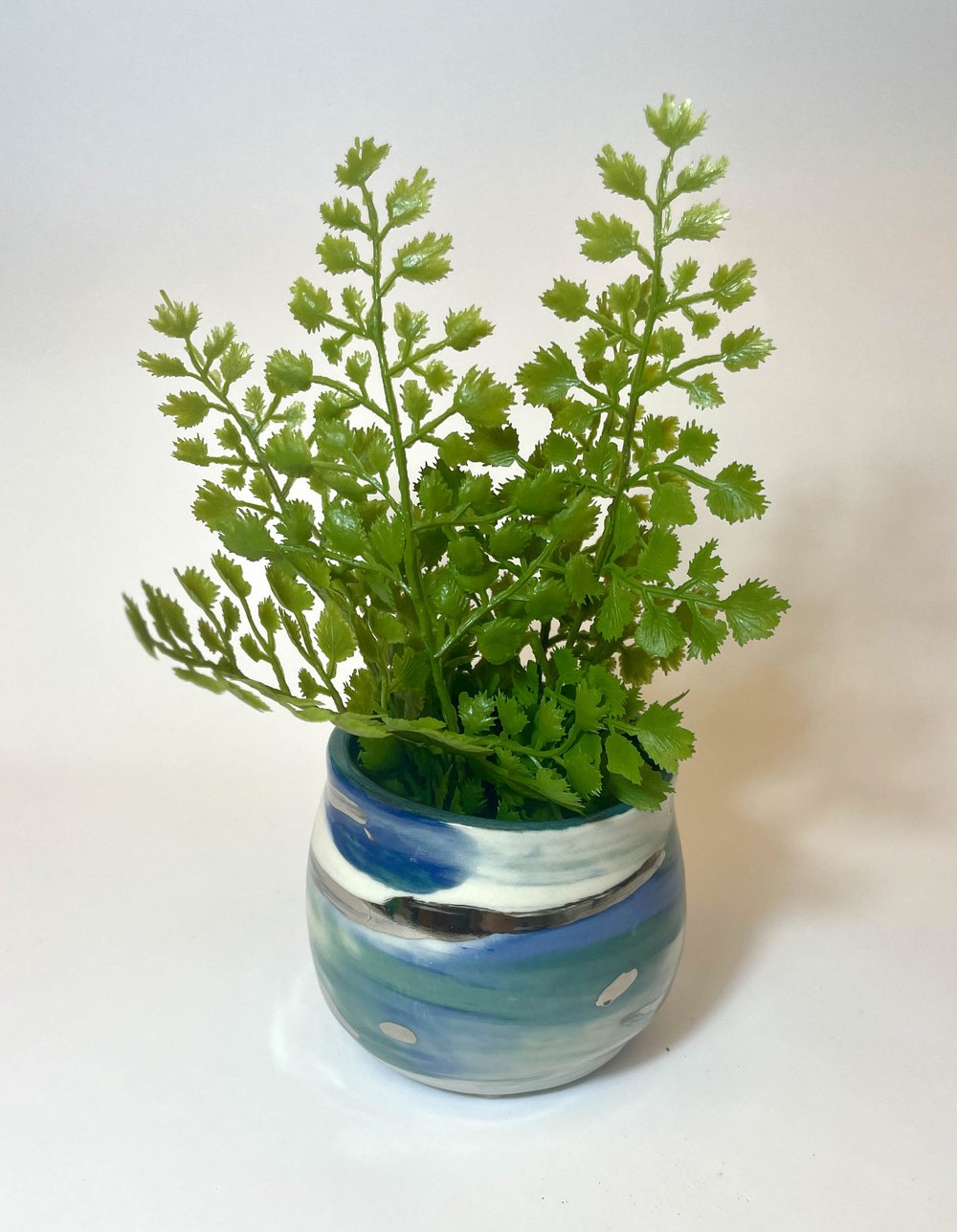 Image of Small Blue, Green and White Gold Planter