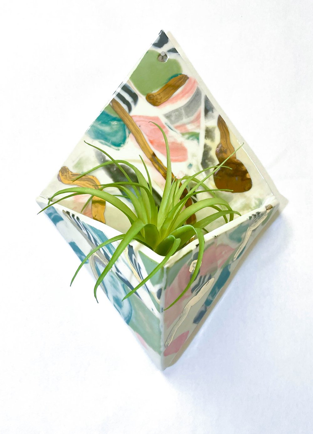 Image of Sage and Pink Diamond Shaped Wall Planter