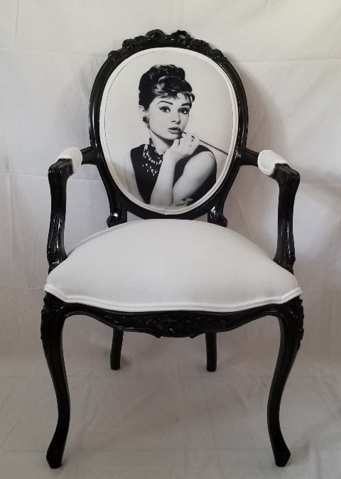 VINTAGE ROCOCO AUDREY HEPBURN  BLACK ACCENT CHAIR