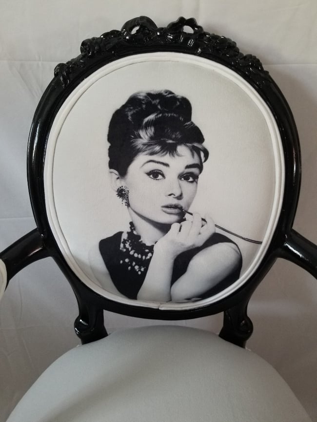 VINTAGE ROCOCO AUDREY HEPBURN  BLACK ACCENT CHAIR