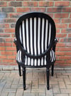 FRENCH LOUIS STYLE BLACK & WHITE STRIPES VINTAGE ARM CHAIR