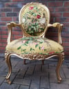 ANTIQUE ROCOCO SCALAMANDRE FABRIC  GOLD ARM CHAIR