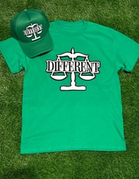 Image 1 of Green/Black/White "DIFFERENT"⚖️ Hat + Tshirt Set