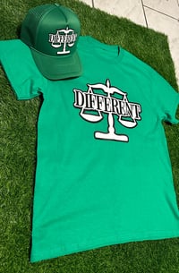 Image 2 of Green/Black/White "DIFFERENT"⚖️ Hat + Tshirt Set